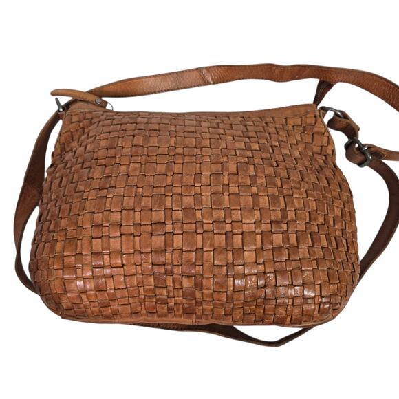 Vilenca Leather Bag Brown Woven Leather Adjustable Shoulder Curved Braided - Picture 2 of 16